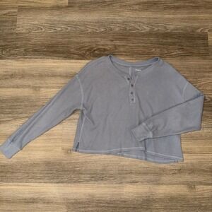 Abercrombie & Fitch Soft A&F Cozy Gray Cropped Waffle Knit Long Sleeve Shirt S